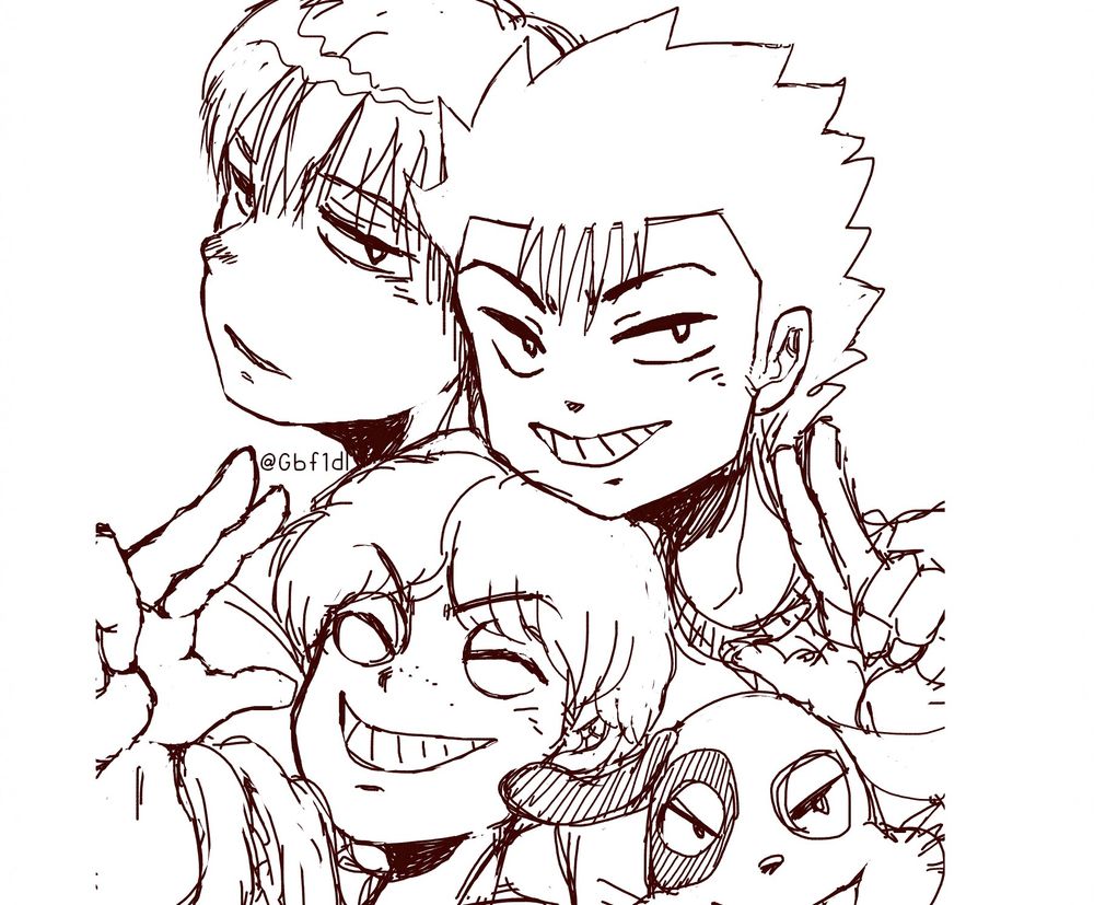 絵チャット企画画像。地獄堂霊界通信の三人悪の笑顔のイラスト。