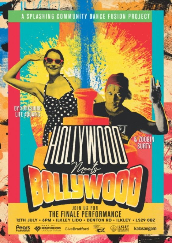 Bollywood hollywood poster a fountain and 2 dancers