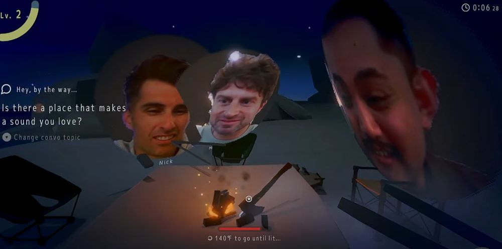 A screenshot of upcoming game "Chillin by the Fire" including in-game player camera feeds 
