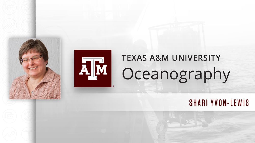 Portrait of Shari Yvon-Lewis next to the Texas A&M Oceanography logo on a white background.