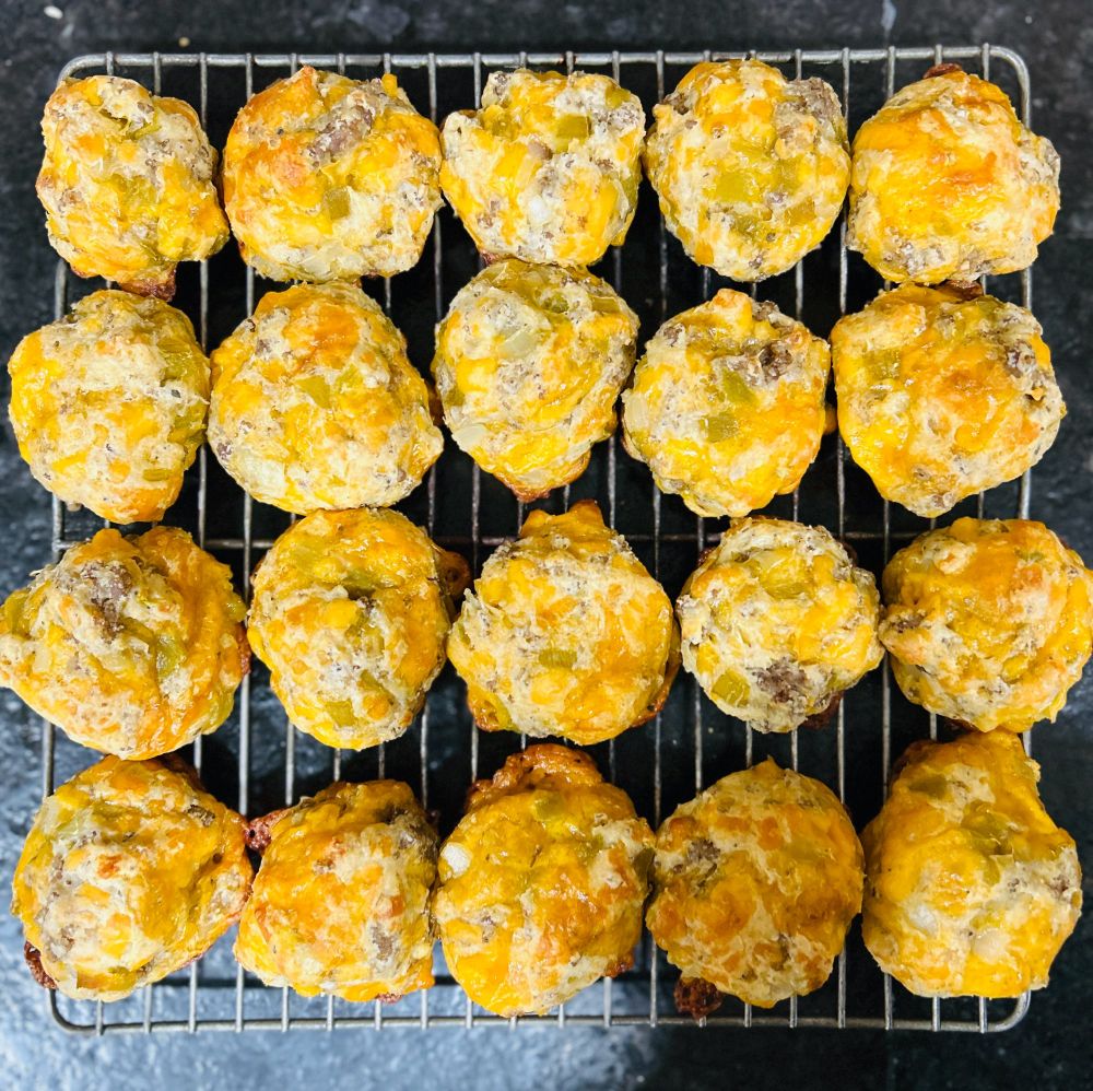Sausage balls on a cooling rack 