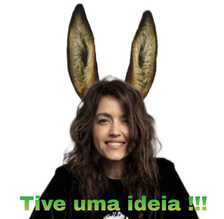 autora Manuela dias, mulher branca cabelo ondulado com orelhas de burro e a legenda tive uma ideia 