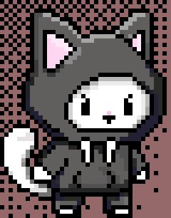 Pixel art of a white car in a black hoodie 