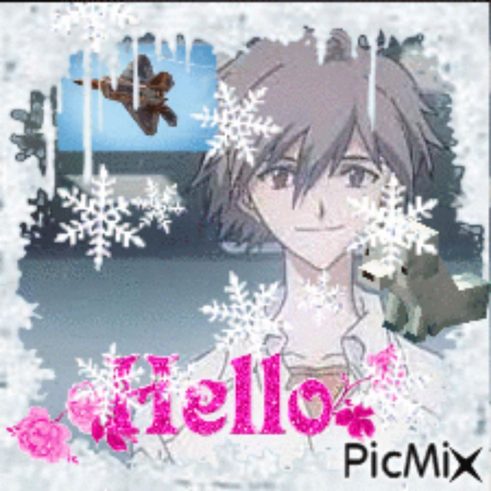 a picture of a man with snowflakes and the words hello picmix