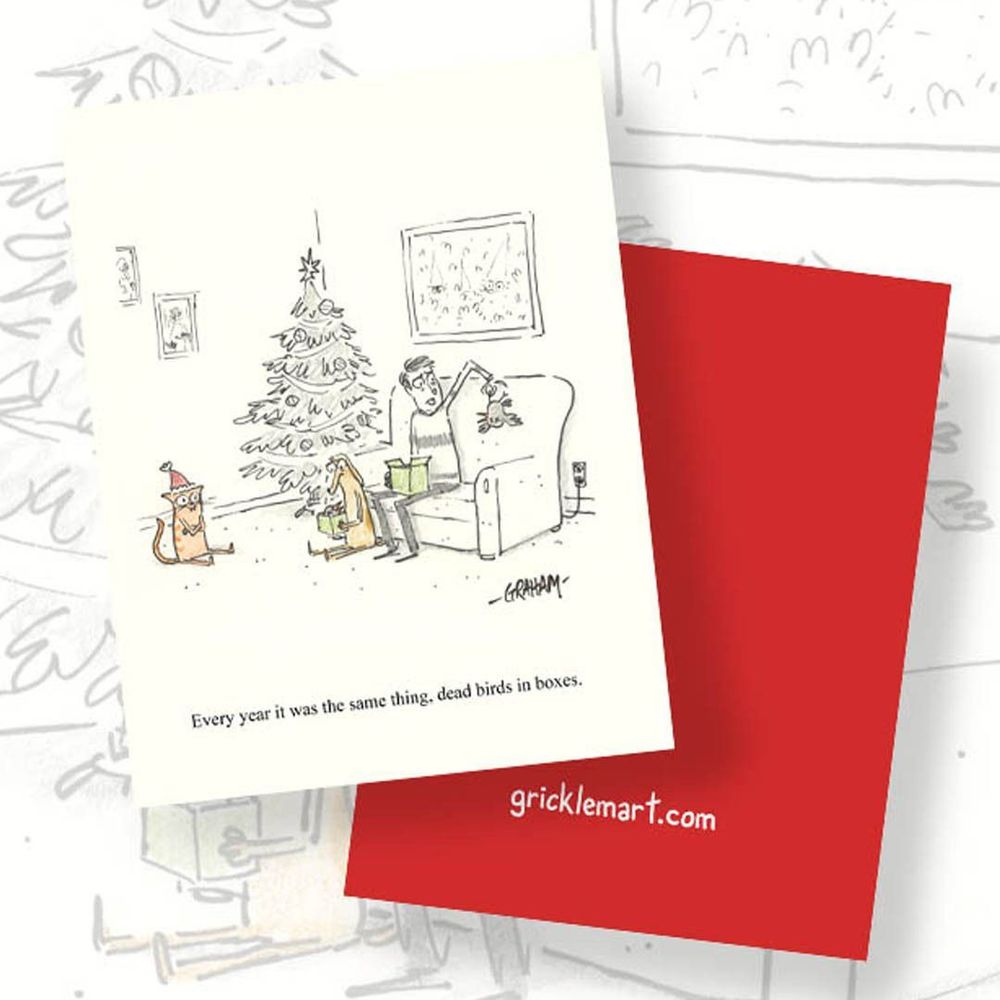 An image of the Cat Presents Greeting Card by Graham Annable. Available at gricklemart.com