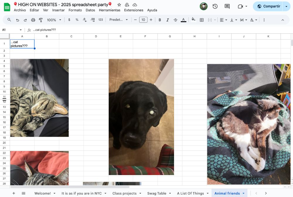 Screenshot of the High on Websites spreadsheet party