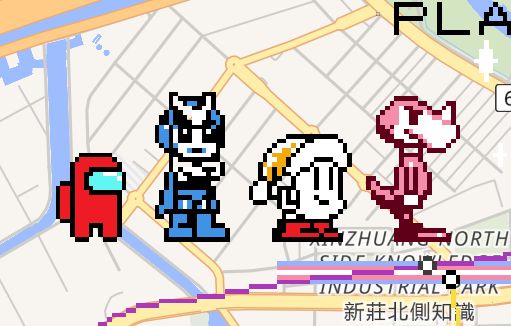 Wplace screenshot showing 4 famous Sachen characters. Chen, Q-boy, Thunder Blast Man and a mongus