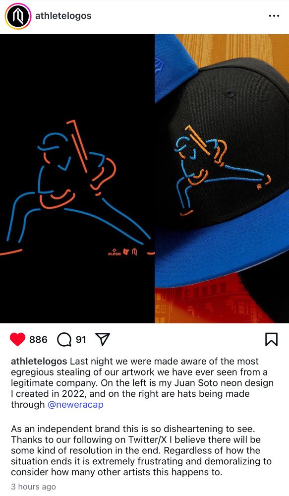 IG from @athletelogos showing how New Era ripped off his design.