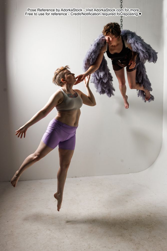 floating angel reaching down to to touch the cheek of an ascending queer 