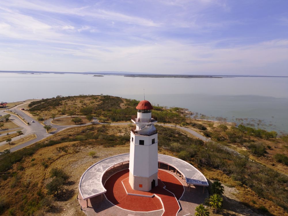 A lighthouse in the middle of the lake
