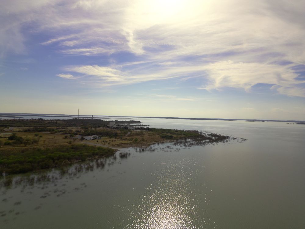 An aerial view of the lake’s shore