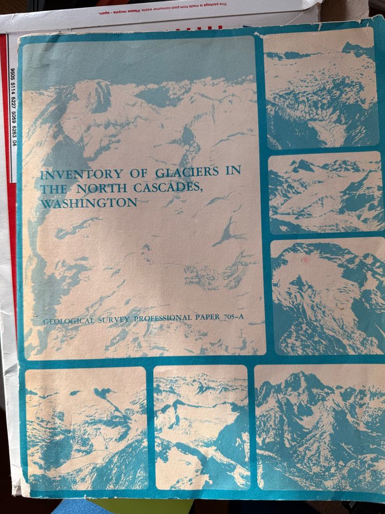 Photo of a book titled “inventory of glaciers in the north cascades, Washington”