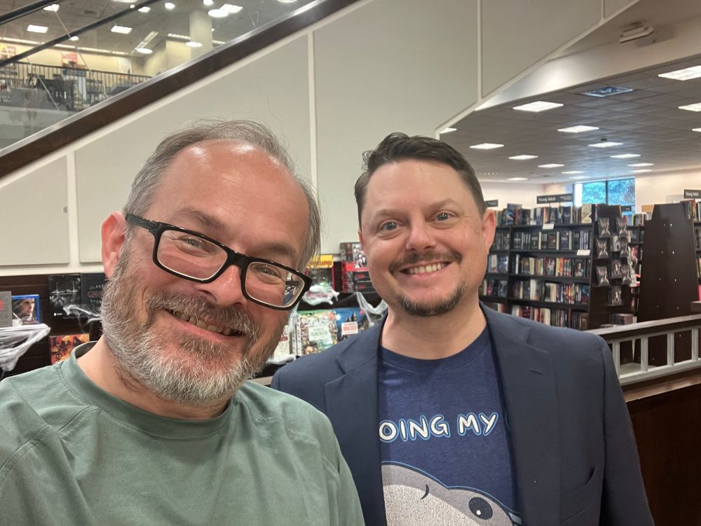 Selfie of two guys in a bookstore!