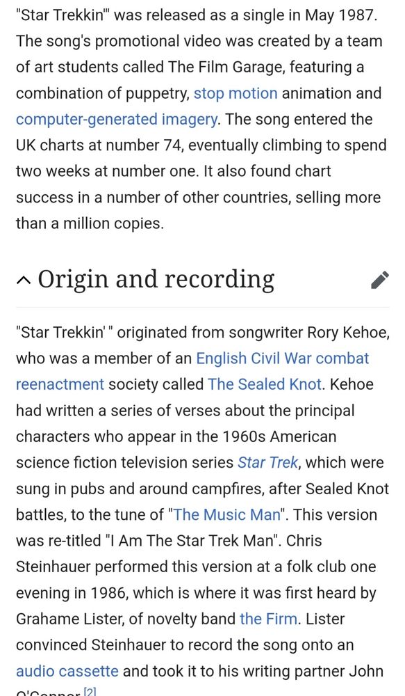Wikipedia article on the novelty song "Star Trekkin" by The Firm