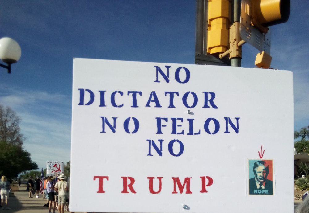 Protest sign from Green Valley, AZ rally. Sign reads: 