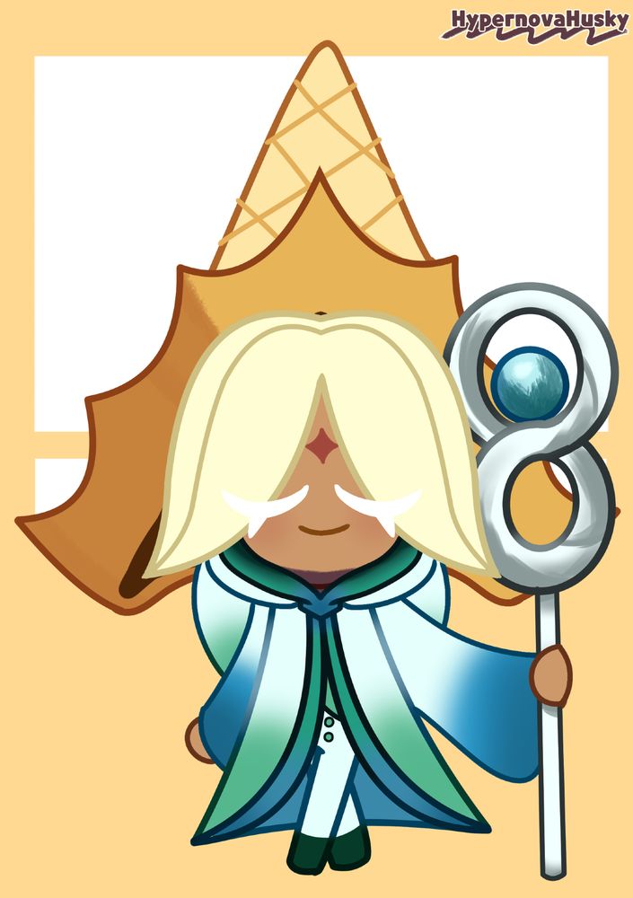 Pure Vanilla Cookie (Cookie Run: Kingdom) in the Great Sage's (Miitopia) robes.