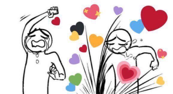 Image of a cartoon guy slamming into the ground with lots of hearts.