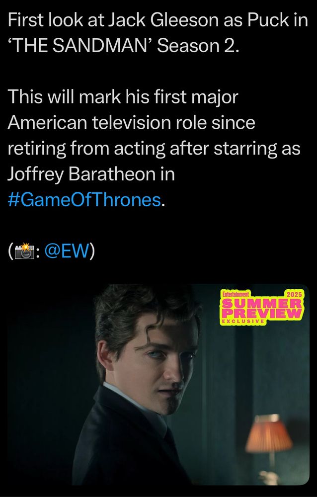 First look at Jack Gleeson as Puck in ‘THE SANDMAN’ Season 2.

Jack portrayed King Joffrey Baratheon in #GameOfThrones.