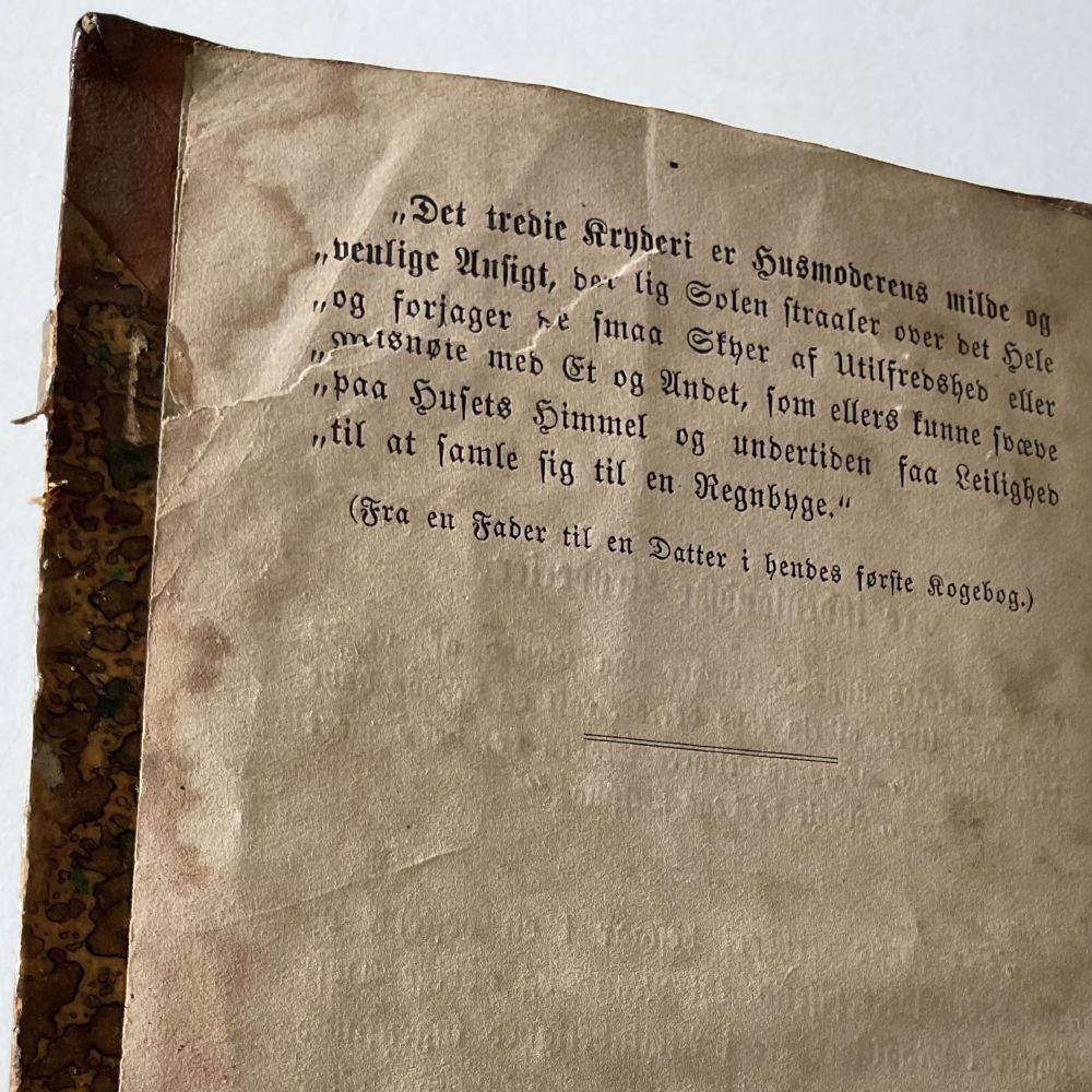 Postscript of Laurine Jacobsen, Kogebog for store og smaa Huusholdninger, Copenhagen 1851.