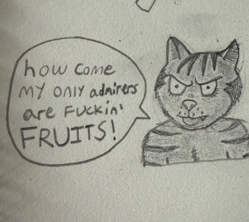 fritz the cat asking “how come my only admirers are fuckin’ FRUITS!”@thesunsugar.bsky.social gifted me the fritz soundtrack on vinyl so i did some channeling