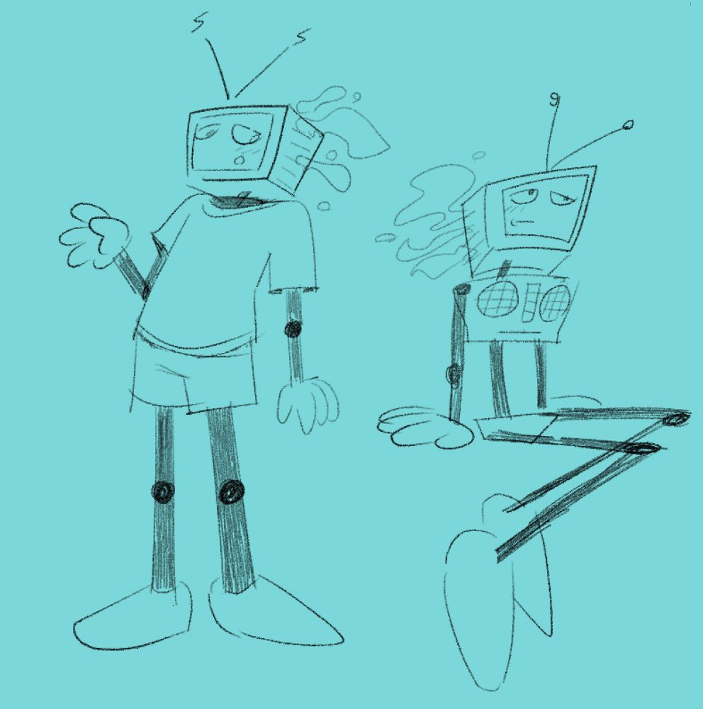 Left - elecvo wearing only a tshirt and shorts , exposing his very thin arms and legs 
Right - him but nakey looking a little shy