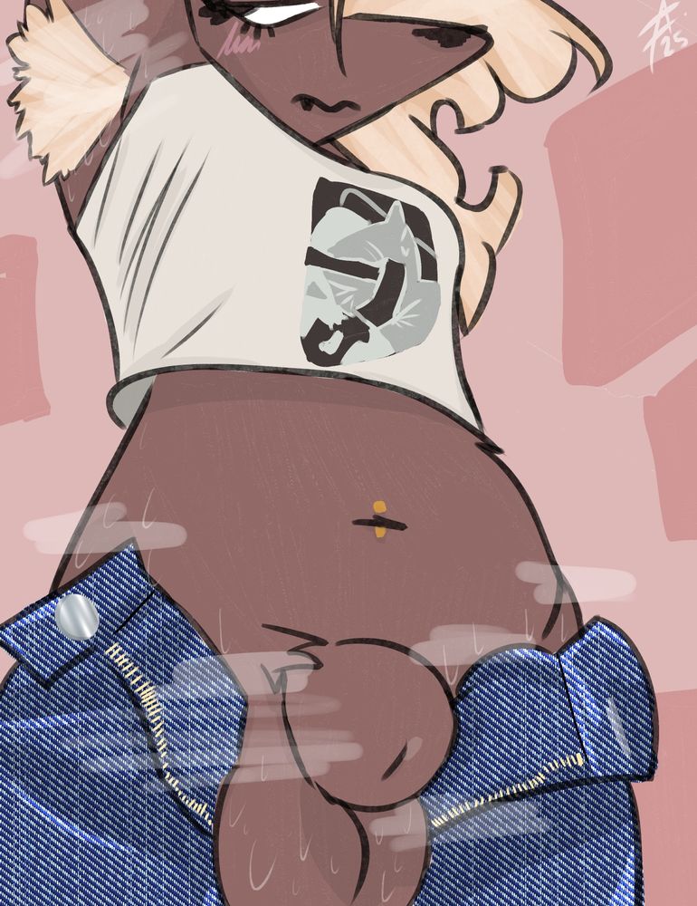 Alli, a wulver, showing off her sweaty sheath and balls. It's a selfie. She appears desperate and embarassed.