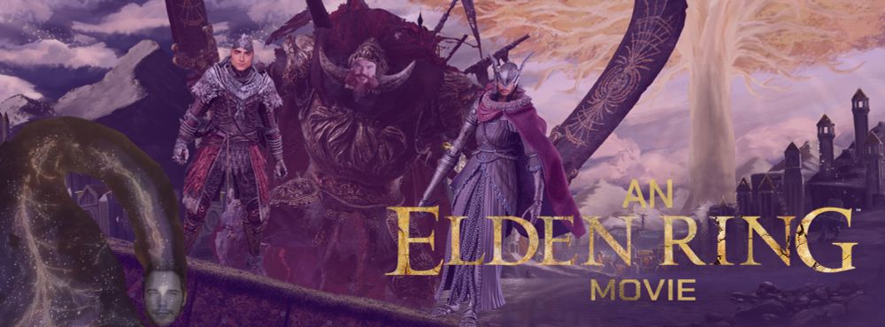 A terrible mockup banner for the Elden Ring movie. 
From left to right: Chris Pratt as the Elden Beast, Timothée Chalamet as The Tarnished, Jack Black as Radahn and Zendaya as Malenia
