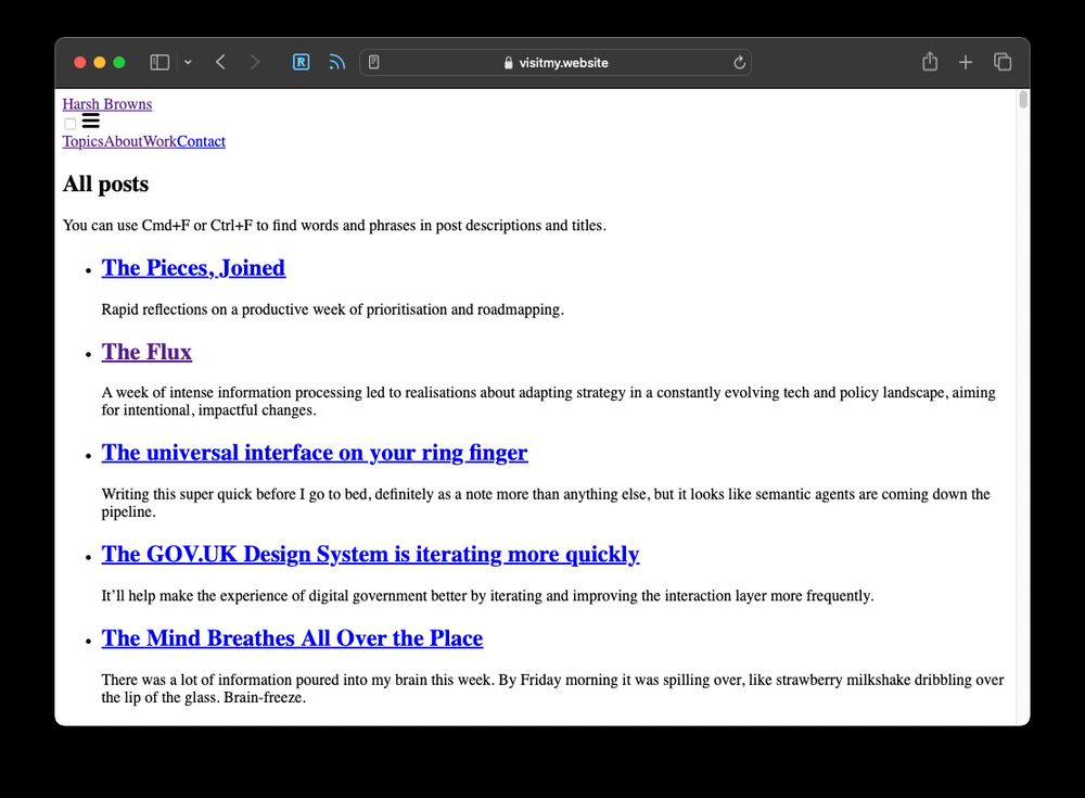 A screenshot of Steve’s website without any CSS styling. Visit https://visitmy.website