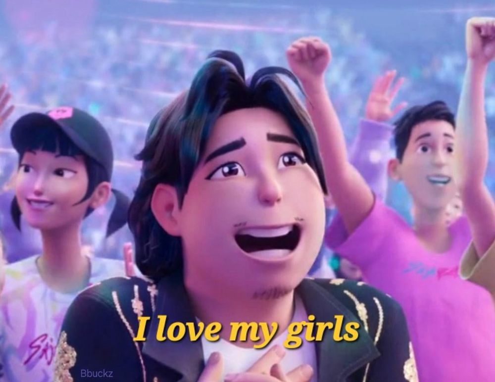 Bobby from KPop Demon Hunters with the caption “I love my girls”