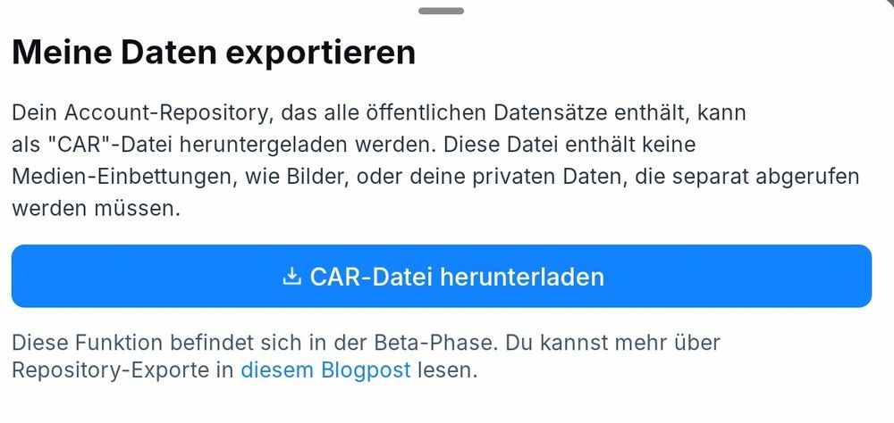 Screenshot der Funktion im Profil "meine Daten exportieren"