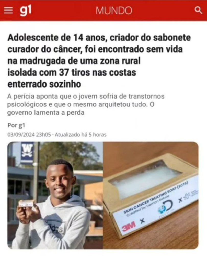 O adolescente inventor do sabonete curador do câncer foi encontrado morto em condições suspeitas?