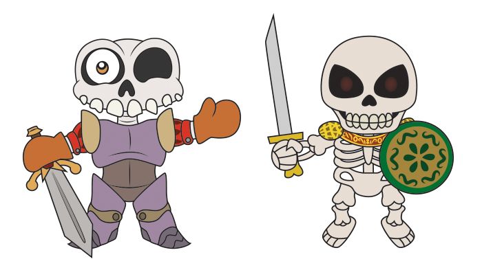 Chibi-styled illustrations of Sir Daniel Fortesque of MediEvil and Kal from the fighting game Killing Zone.