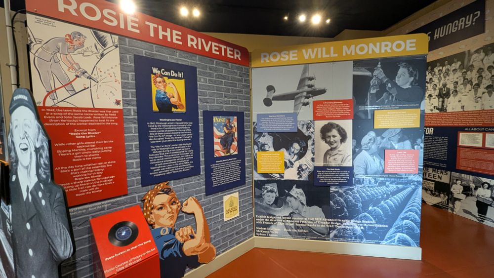 Museum exhibit detailing information about Rosie the Riveter and working women