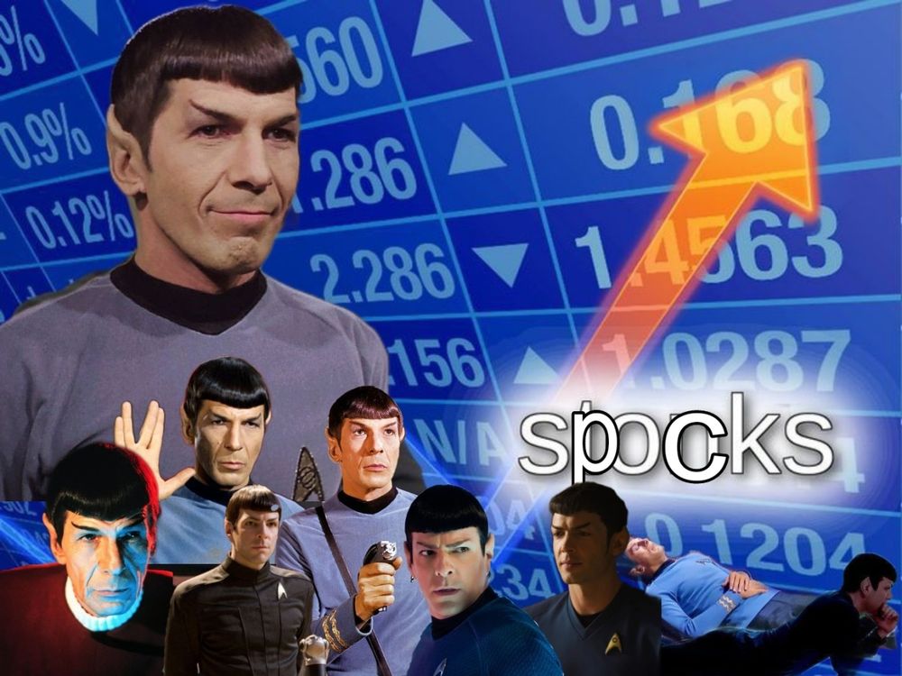 The Stonks meme but instead of the mannequin guy, it's Leonard Nimoy as Spock. Under him are other Spocks from different eras of the Star Trek franchise. 