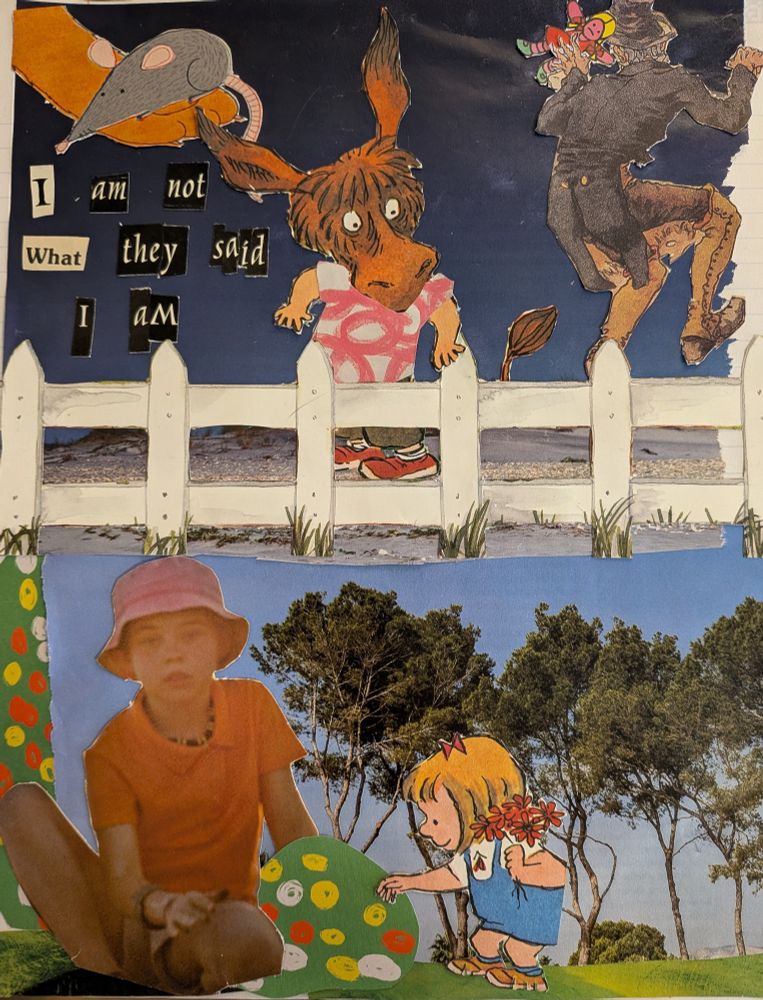 A collage made of magazine clippings, with the text "I am not what they said I am".