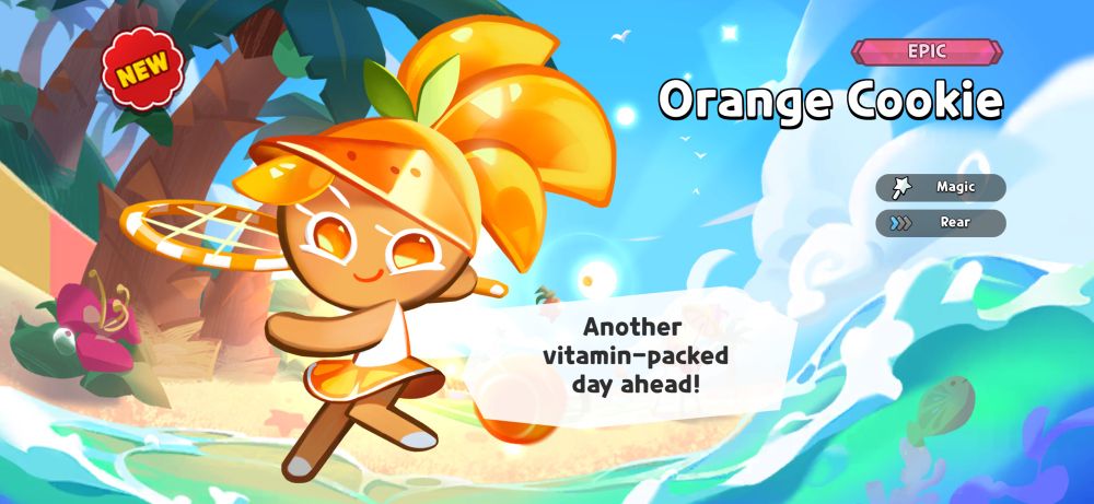 Orange Cookies first encounter screen in Cookie Run: Kingdom.