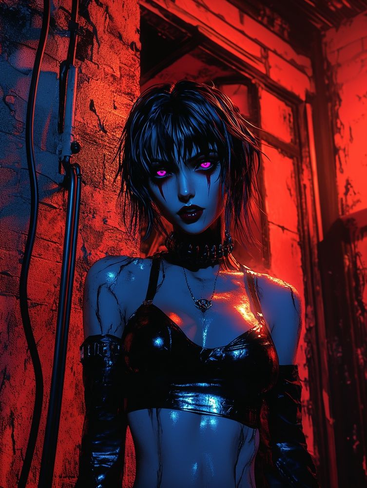 You got an appointment? The boss doesn't like to be disturbed without an appointment.

#cyberpunk #goth #gothgirl #scifi #future #sexy #futuristic 
