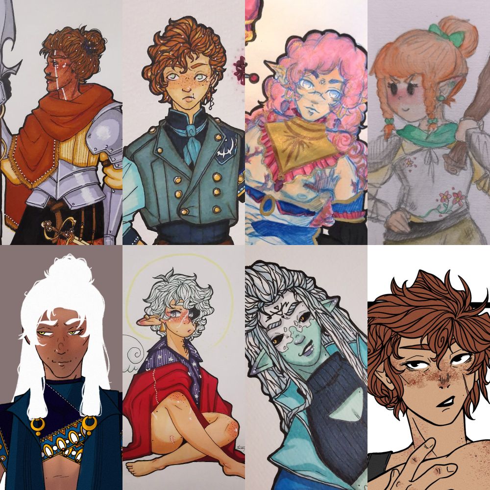 8 different OCs with either red or white hair