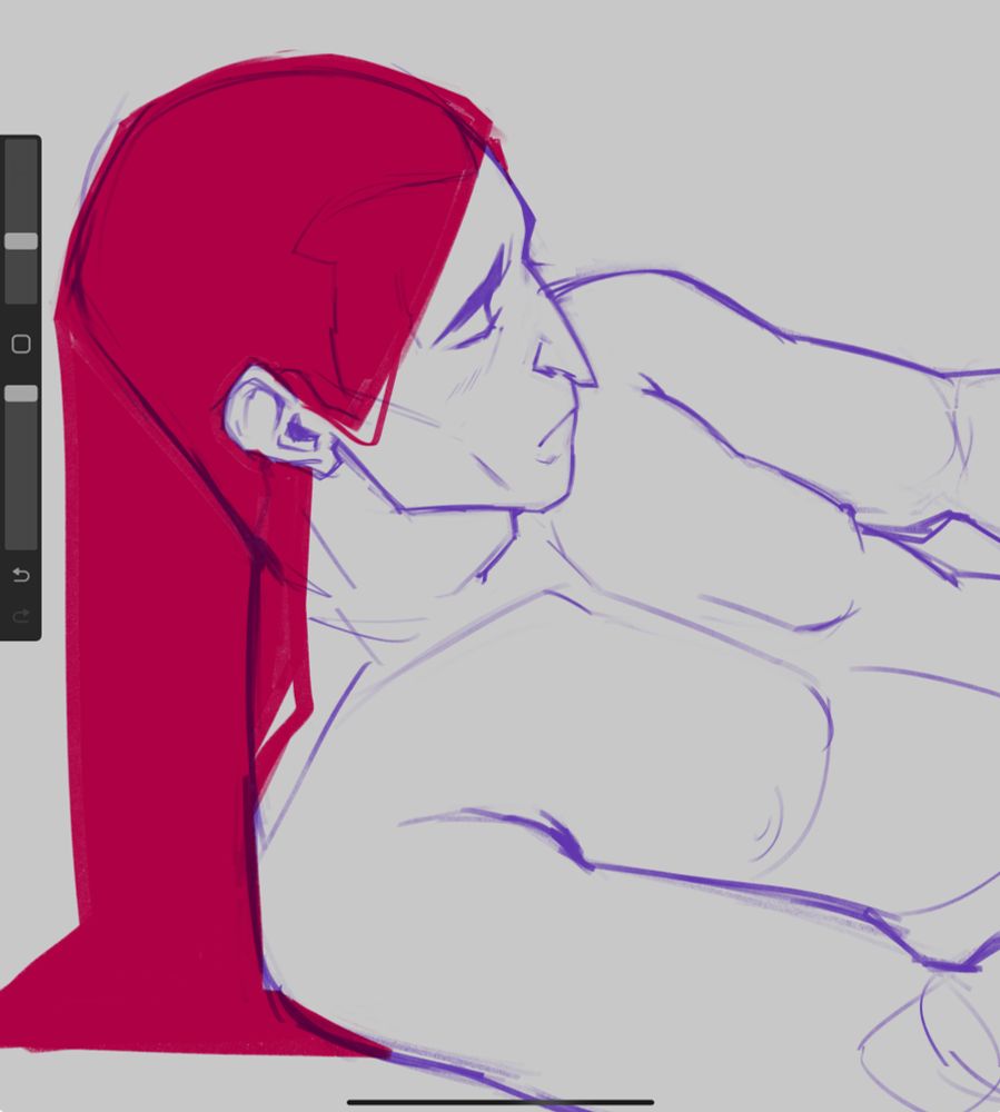 A cropped sketch of a long haired man