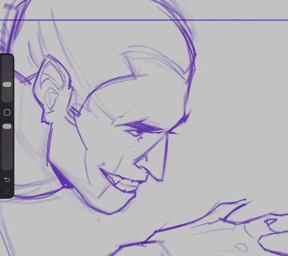 Cropped rough sketch of a woman grinning