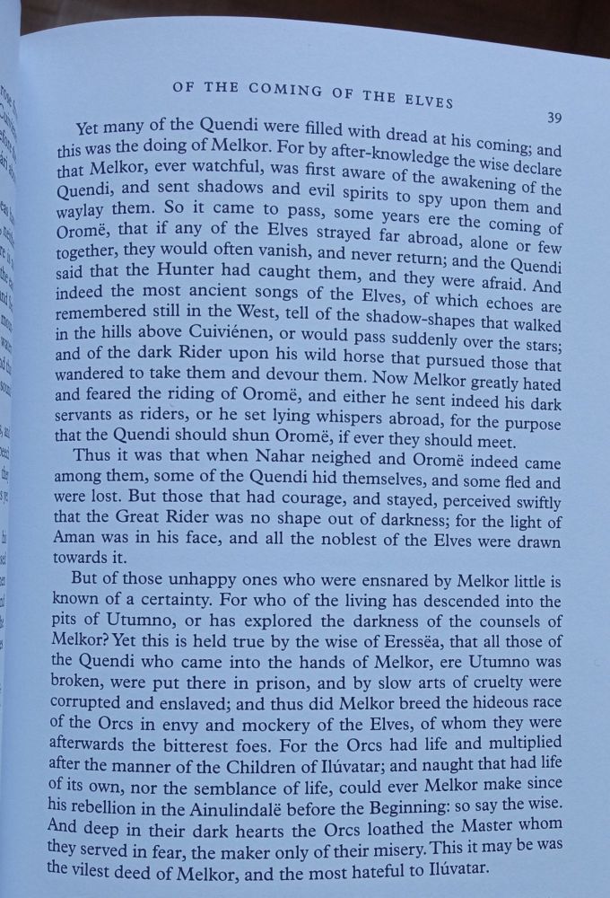 Pic of Page 39 of The Silmarillion, publishedy by HarperCollins Publishers in 2001.