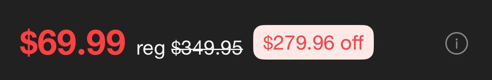 On sale for $69.99, regular price $349.95 (279.96 off)