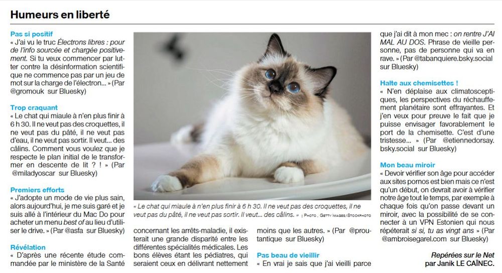 Les humeurs sont des skeets drôles, décalés, émouvants, repérés sur les réseaux et publiés dans le journal Ouest-France avec l'accord de leurs auteurs. 