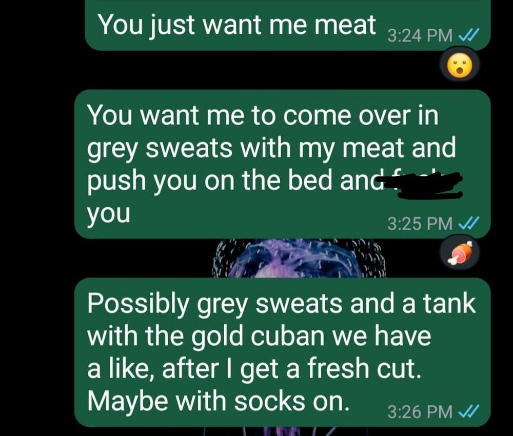 Text message of me being a horny dog and offering up meat