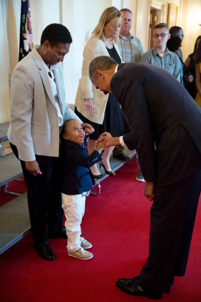 Obama greets wounded warriors and their families in the East Room during their tour of the White House, on July 25, 2016. Pete Souza—The White House