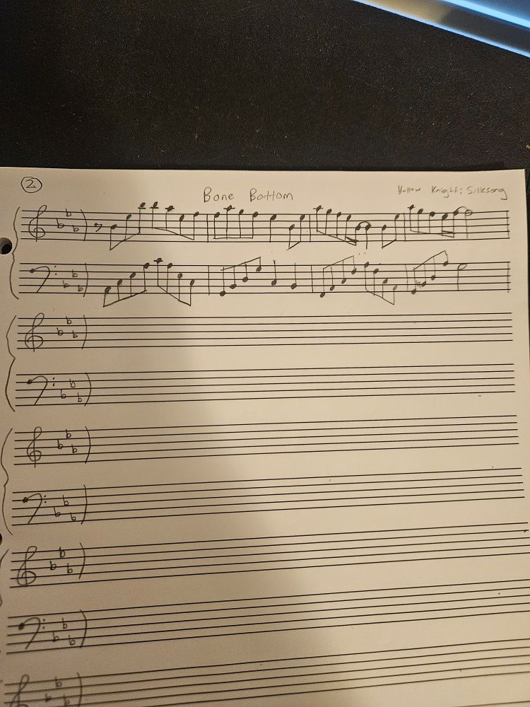 Second page of piano sheet music for the Bone Bottom area of Hollow Knight: Silksong