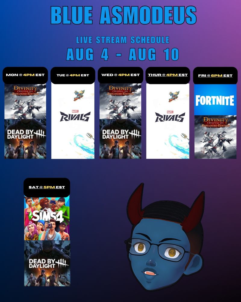 My live stream schedule for August 4 - August 10 