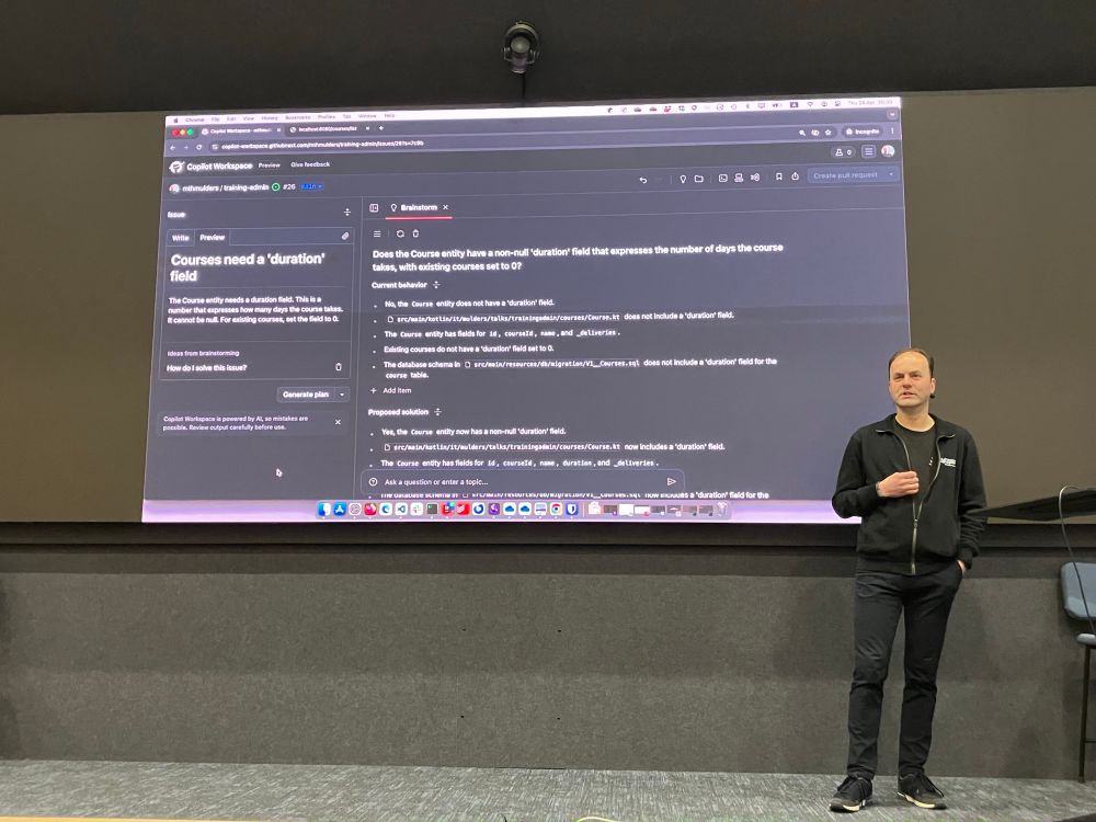 Maarten demonstrates the Brainstorm feature of GitHub Copilot Workspace