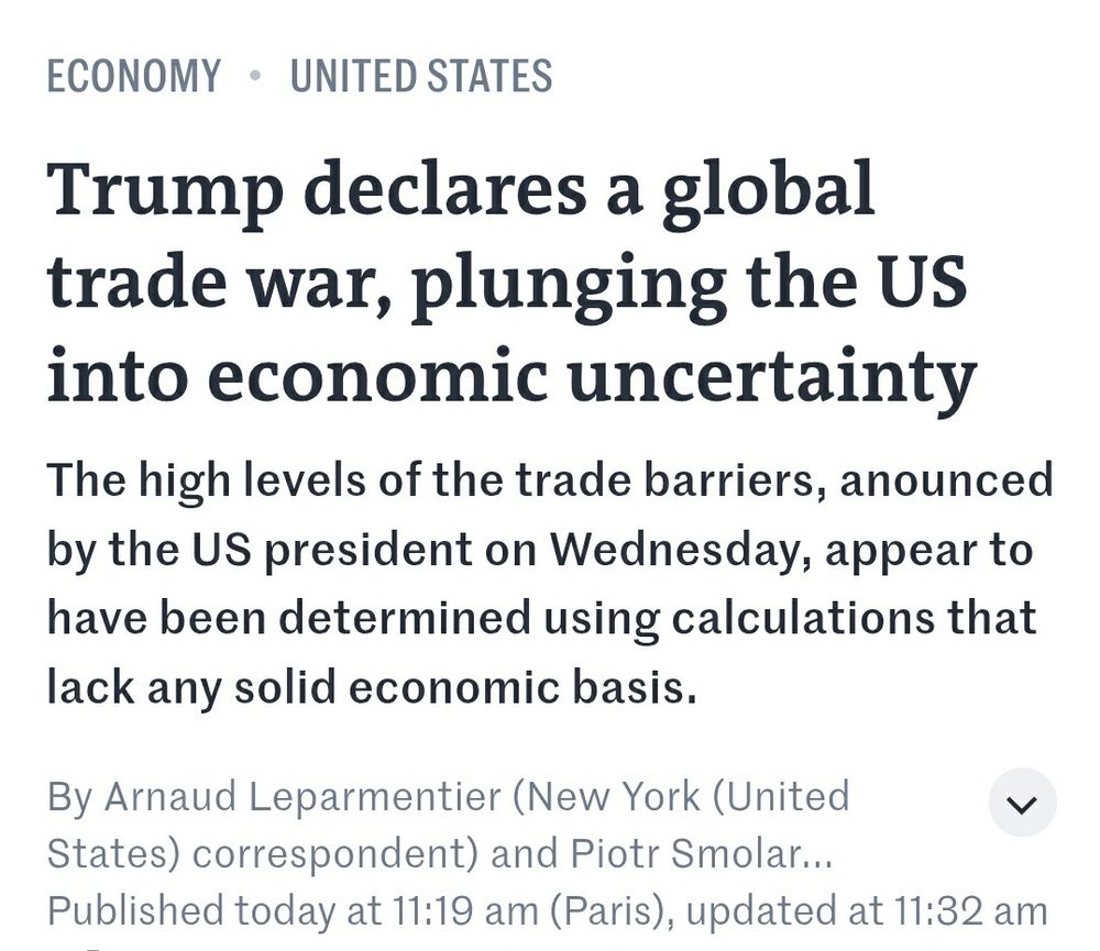 Trump declares a global trade war, plunging the US into economic uncertainty
The high levels of the trade barriers, anounced by the US president on Wednesday, appear to have been determined using calculations that lack any solid economic basis.