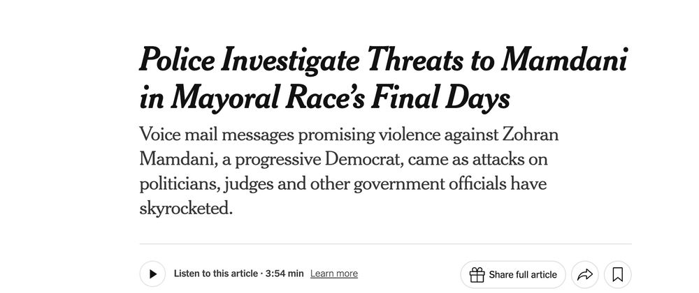 NYT: Police Investigate Threats to Mamdani in Mayoral Race's Final Days
